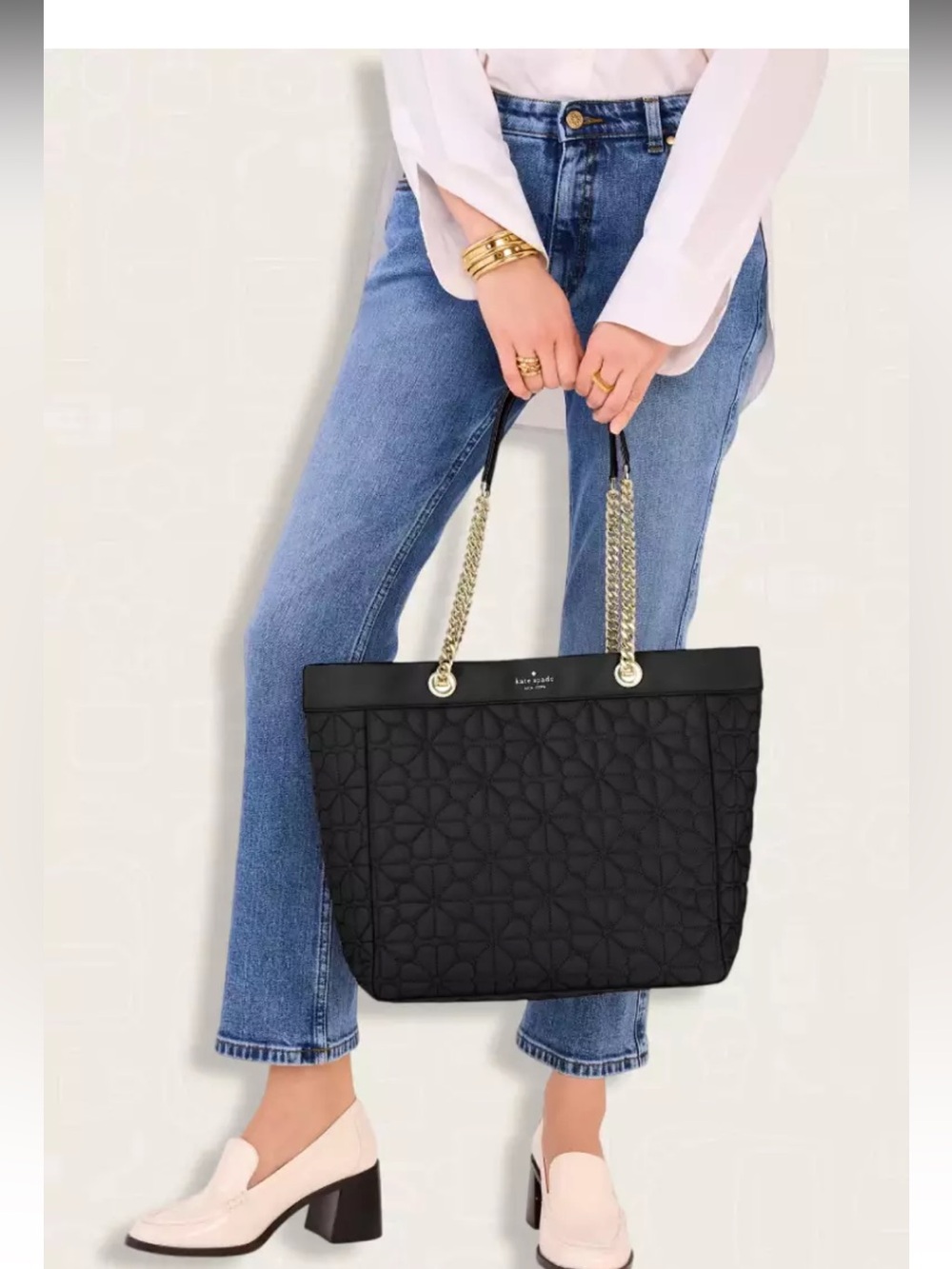 Kate Spade Spade Flower Quilted Fabric XL Tote Bag New